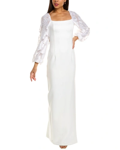 Black Halo Tiana Burnout-sleeve Column Gown In White