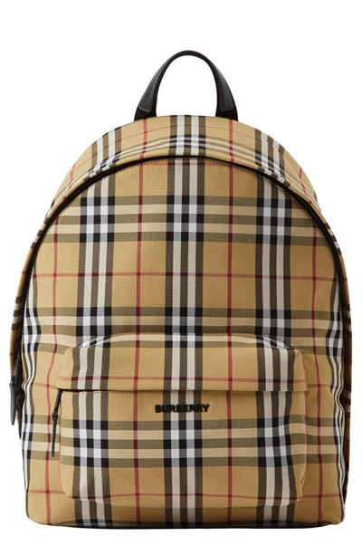 Burberry Check Backpack In Beige,black,red