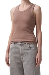 Agolde Poppy Ribbed Tank Top In Beige