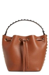 Valentino Garavani Rockstud Drawstring Leather Bucket Bag In Brown