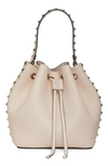 Valentino Garavani Rockstud Leather Bucket Bag In White