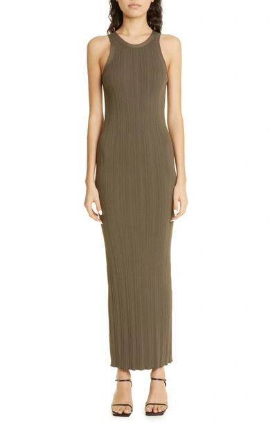 Totême Seamless Ribbed-jersey Maxi Tank Dress In Faded Olive