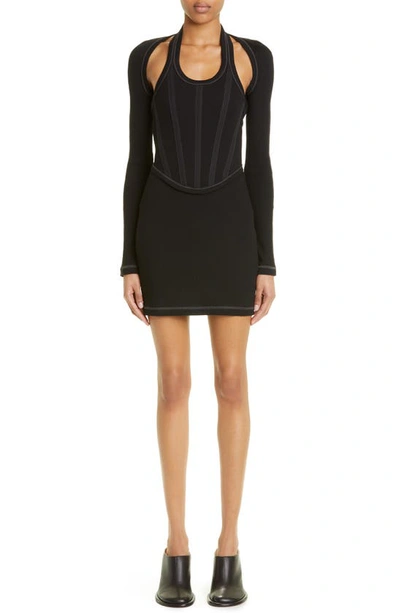 Dion Lee Long Sleeve Organic Cotton Rib Corset Dress In Black