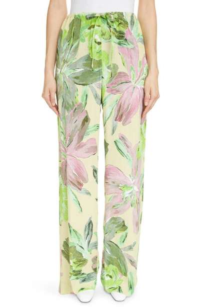 Dries Van Noten Puvis Floral Jacquard Wide-leg Pull-on Pants In Green