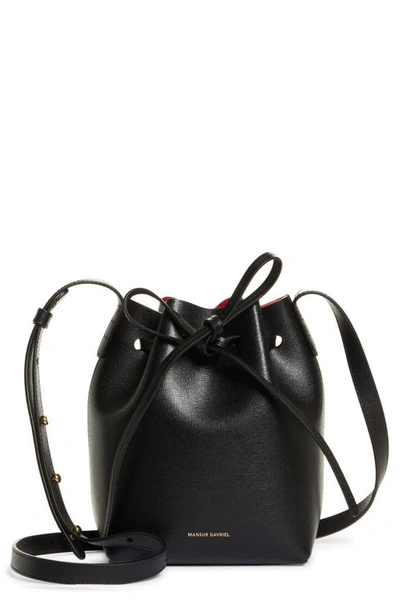 Mansur Gavriel Mini Leather Bucket Bag In Black/ Flamma