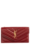 Saint Laurent Cassandre Envelope Flap Card Case In Rouge Opium