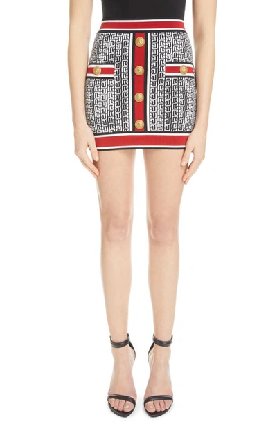 Balmain Multicolor Buttoned Monogram Knit Mini Skirt