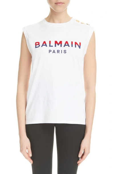 Balmain Paris Flocked T-shirt In White