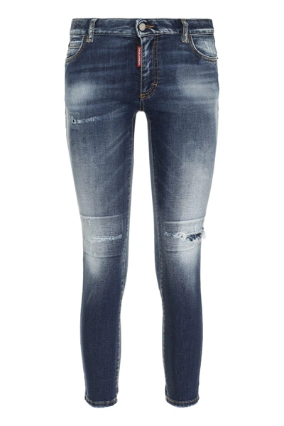 Dsquared2 Stretch Cotton Cropped Jeans In Denim