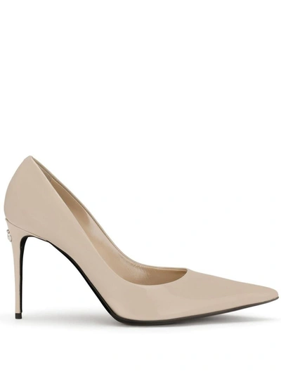 Dolce & Gabbana Pointed-toe Patent Leather Pumps In Beige