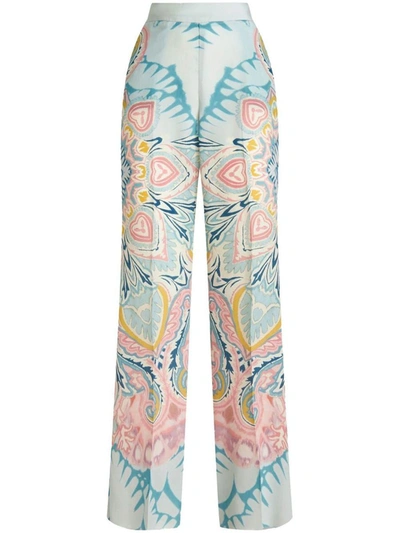 Etro Paisley-print Satin-finish Trousers In Blue