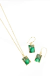 Saachi Gemstone Necklace & Earrings Set In Green