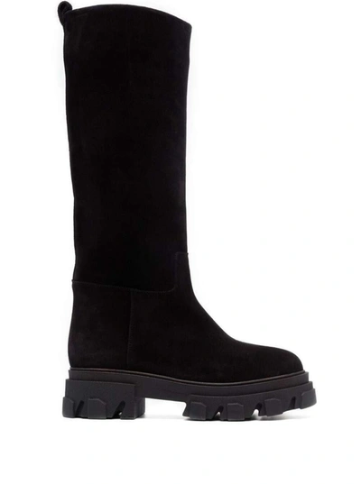 GIA BORGHINI BLACK SLIP-ON BOOTS WITH CHUNKY SOLE IN SUEDE WOMAN