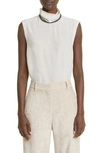 Brunello Cucinelli Bead Detail Silk Sleeveless Blouse In C8561-light Beige