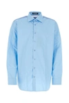 Raf Simons Relaxed Fit Cotton Shirt With Rounded Hemline In Light Blue