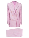 Tagliatore Cotton And Linen Blend Suit With Peak Lapels In Pink