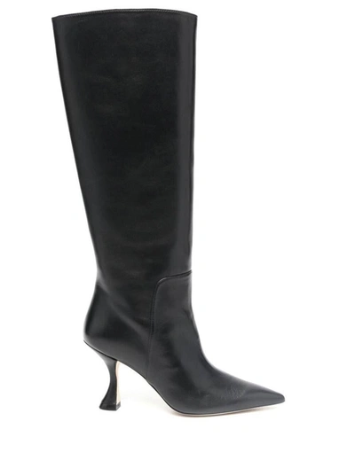 STUART WEITZMAN BLACK POINTED BOOTS WITH SPOOL HEEL IN SMOOTH LEATHER WOMAN