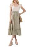 Blu Pepper Twofer Tie Strap Midi Dress In Light Olive