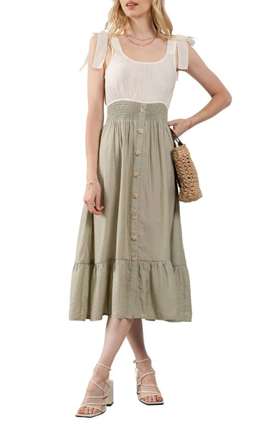 Blu Pepper Twofer Tie Strap Midi Dress In Light Olive