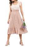 Blu Pepper Twofer Tie Strap Midi Dress In Pink Taupe