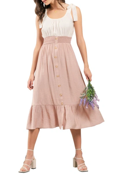 Blu Pepper Twofer Tie Strap Midi Dress In Pink Taupe