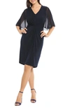 London Times Twist Front Capelet Sleeve Sheath Dress In Navy