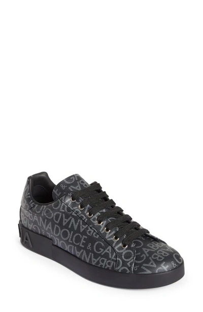 Dolce & Gabbana Black Logo Jacquard Sneakers In Black_grey