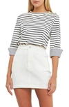 English Factory Breton Stripe Fold Cuff Top In Off White/ Navy