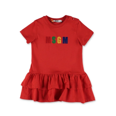 Msgm Abito Rosso In Cotone Baby Girl