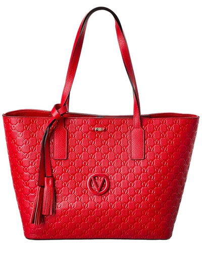 Valentino By Mario Valentino Soho Dollaro Monogram Leather Tote In Red