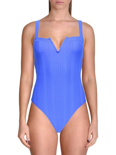 L*space Cha Cha Womens Cut-out Ribbed One-piece Swimsuit In Blue