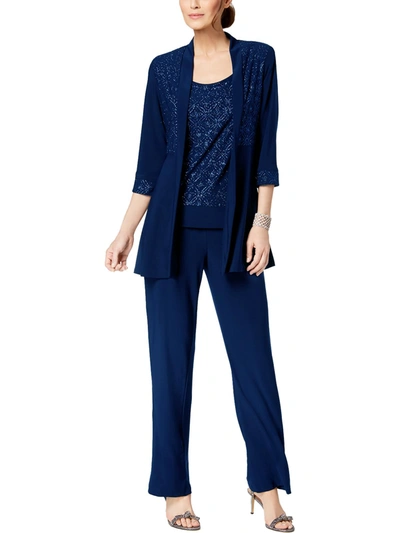 R & M Richards Womens Glitter 2pc Pant Suit In Blue