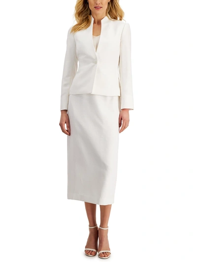Le Suit Women's Shimmer Tweed Skirt Suit, Regular And Petite Sizes In White