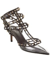 VALENTINO GARAVANI ROCKSTUD CAGED 65 LEATHER & VINYL ANKLE STRAP PUMP