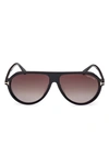 Tom Ford Marcus 60mm Gradient Pilot Sunglasses In Shiny Black / Gradient Smoke