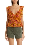 Veronica Beard Randa Floral-silk Top In Hot Orange Multi