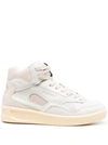 JIL SANDER BEIGE HIGH-TOP SNEAKERS WITH LEATHER INSERTS AND EMBOSSED LOGO IN CANVAS WOMAN