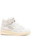 Jil Sander Beige High-top Sneakers With Leather Inserts And Embossed Logo In Canvas Woman In Beige