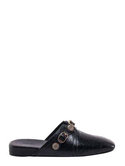 Balenciaga Cagole Leather Stud Slipper Mules In Black