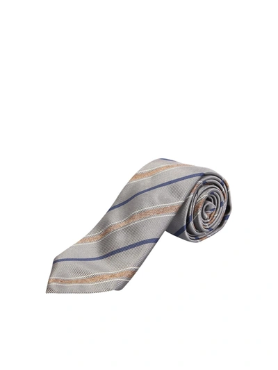 Brunello Cucinelli Blue Striped Tie In Grey