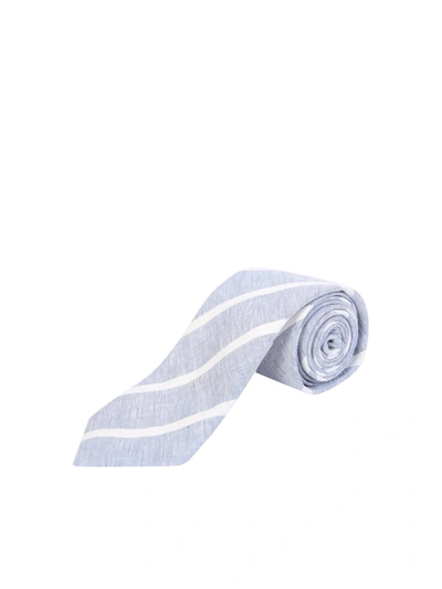 Brunello Cucinelli Striped Linen Tie In Grey