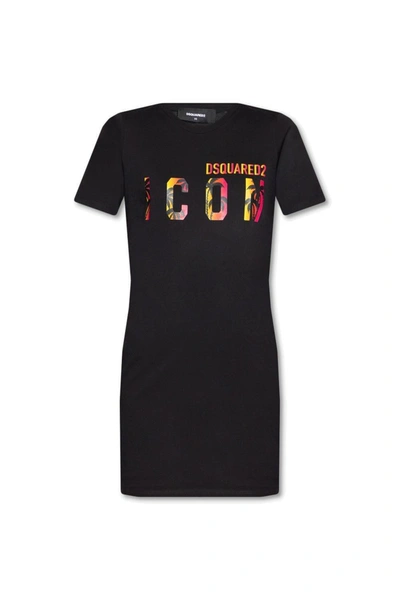 Dsquared2 Icon Sunset Palm T-shirt Dress In Black