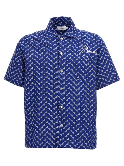 Rhude Logo-embroidered Cotton Shirt In Blue