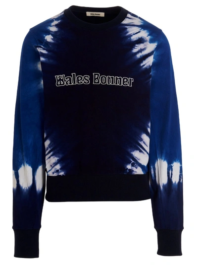 Wales Bonner Tie-dye Logo-embroidered Sweatshirt In Azul