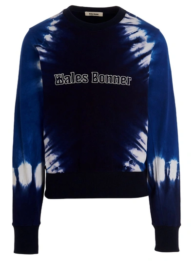 WALES BONNER LOGO EMBROIDERY TIE DYE SWEATSHIRT BLUE