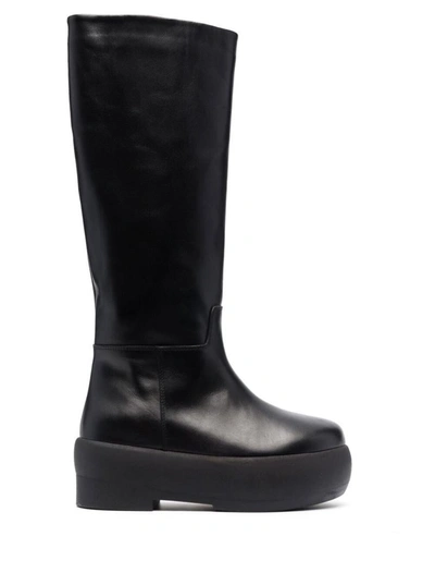 Gia Borghini Black Slip-on Boots With Platform In Smooth Leather Woman