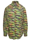 Erl Green Long Sleeve Shirt With Graphic Print In Cotton In Green