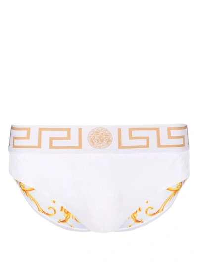 Versace Greca Border Swim Trunks In White