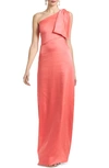 Sachin & Babi Chelsea One-shoulder Georgette Bias Gown In Coral