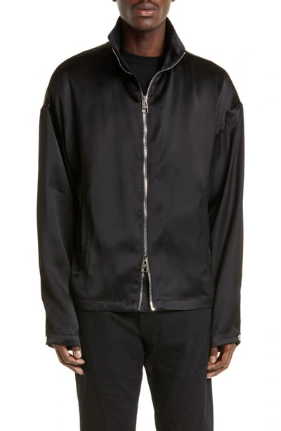 Alexander Mcqueen Sporty Zip-up Satin Jacket In Black